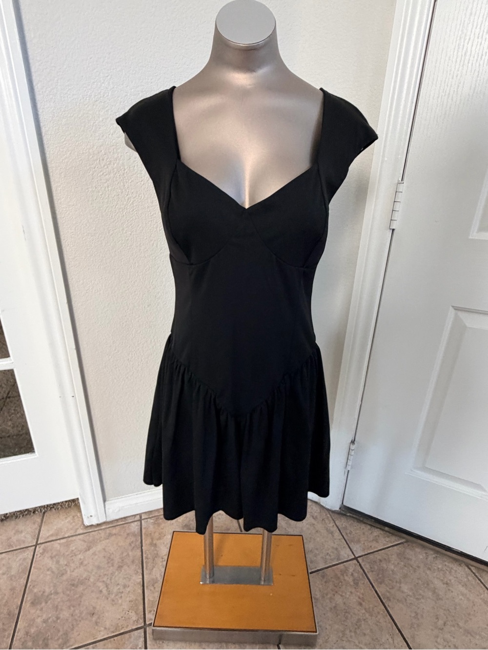 Classic Black Cap-Sleeve Fit & Flare Dress